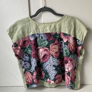 Frond one of a kind boxy linen top